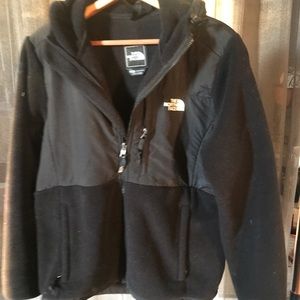 hooded fleece and nylon jacket.